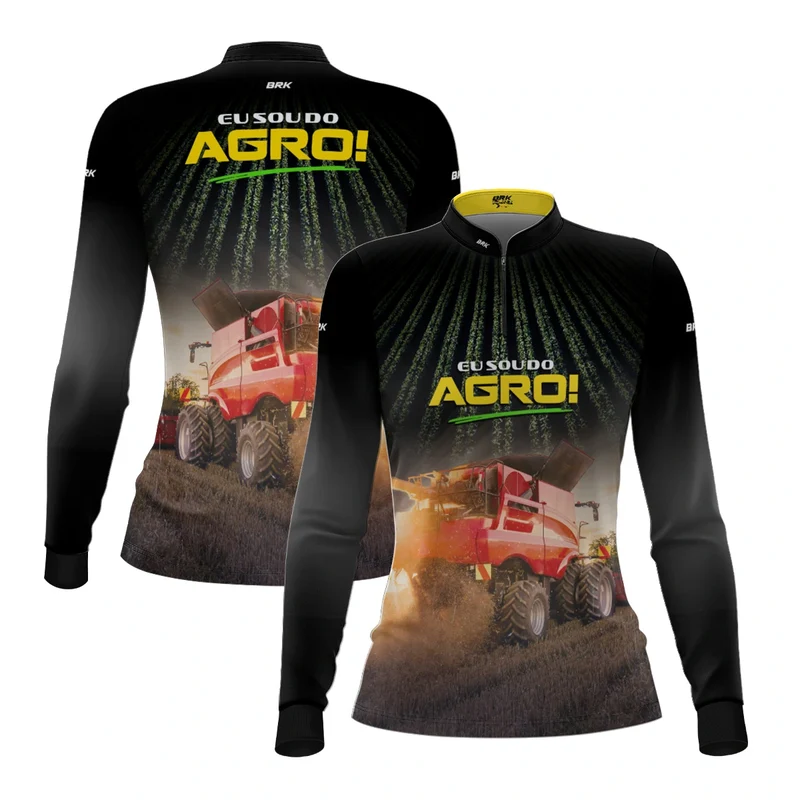 Camisa UV50 Agro Feminina Brk Eu sou do Agro Vermelha Colheitadeira G