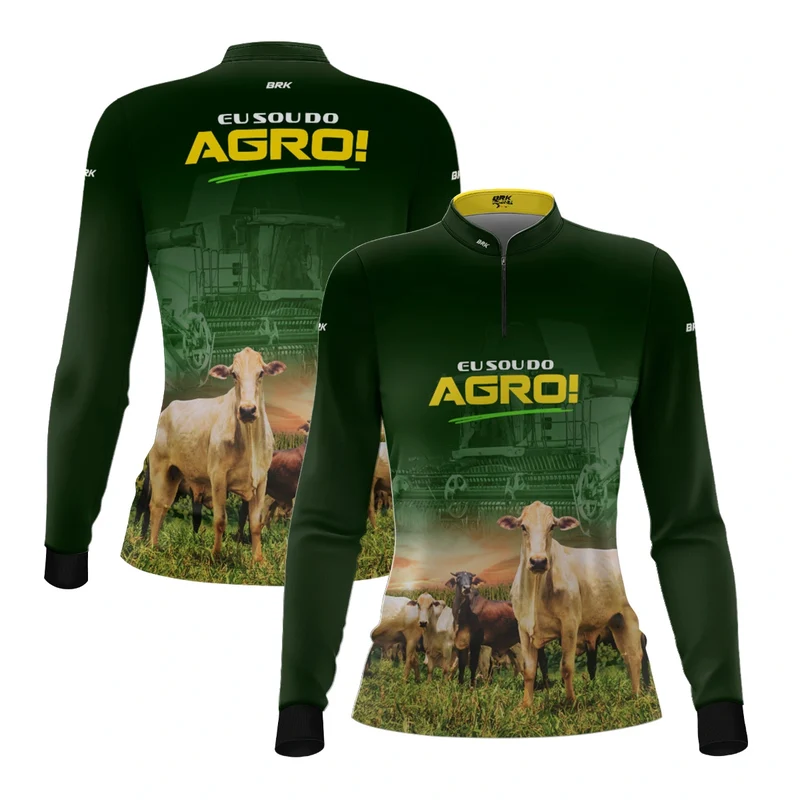 Camisa UV50 Agro Feminina Brk Eu sou do Agro Gados e Colheitadeira PP