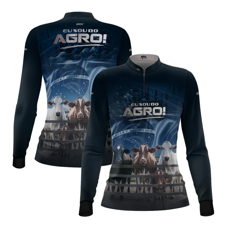 Camisa UV50 Agro Feminina Brk Eu Sou do Agro Azul Pecuária Brasil G