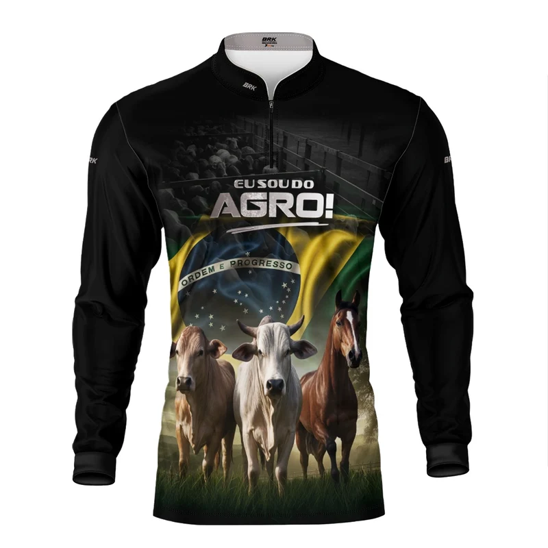 Camisa UV50 Agro Brk Eu Sou do Agro Preta Pecuária Brasil G