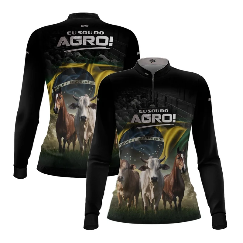 Camisa UV50 Agro Feminina Brk Eu Sou do Agro Preta Pecuária Brasil PP