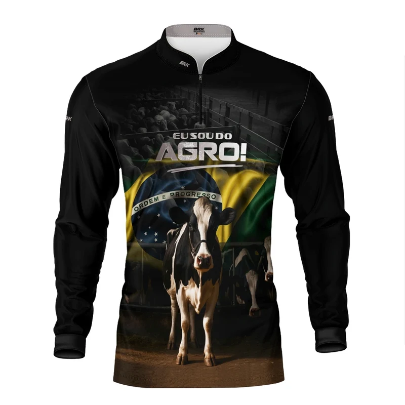 Camisa UV50 Agro Brk Eu Sou do Agro Preta Vaca Holandesa P