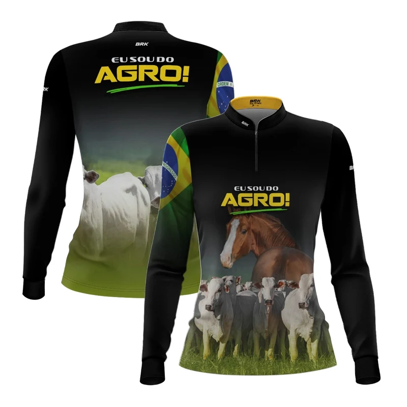 Camisa UV50 Agro Feminina Brk Eu Sou do Agro Animais Pecuária Brasil G