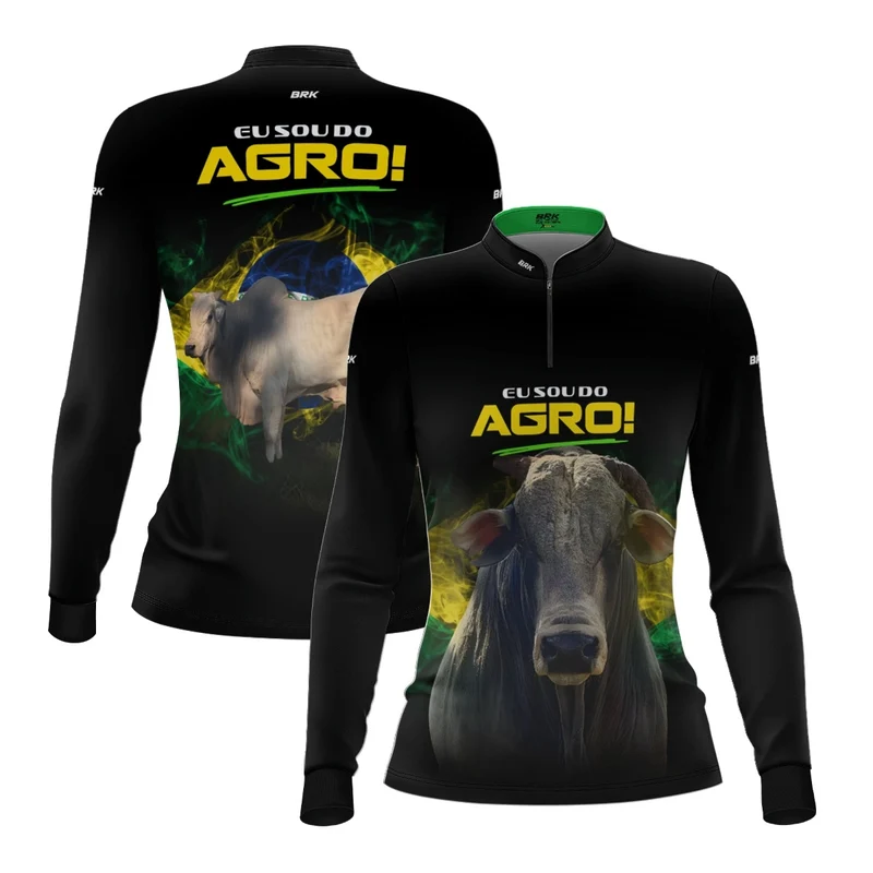Camisa UV50 Agro Feminina Brk Eu Sou do Agro Preta Nelore PP