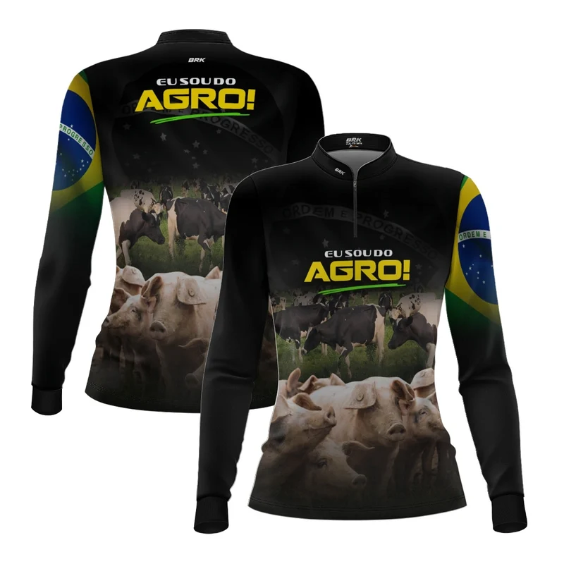 Camisa UV50 Agro Feminina Brk Eu Sou do Agro Vacas e Porcos G1