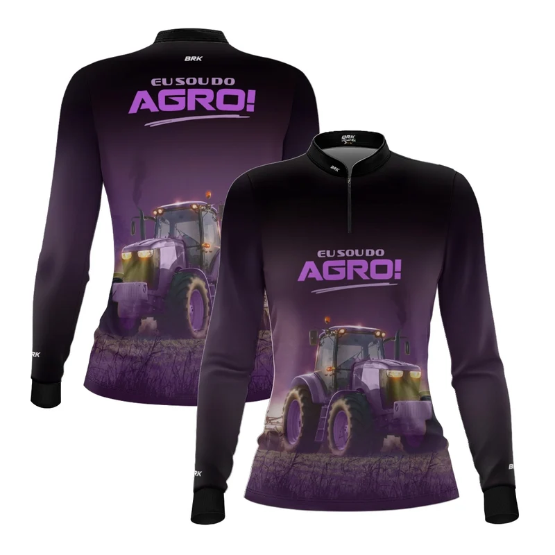 Camisa UV50 Agro Feminina Brk Eu Sou do Agro Roxo Trator PP