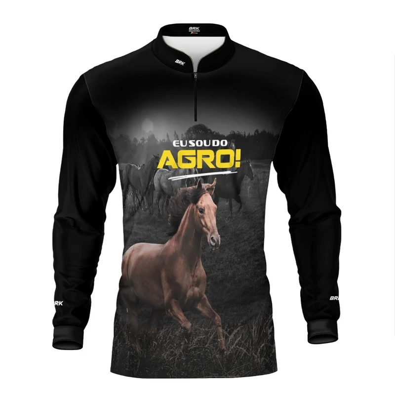 Camisa UV50 Agro Brk Eu Sou do Agro Preta Cavalos GG