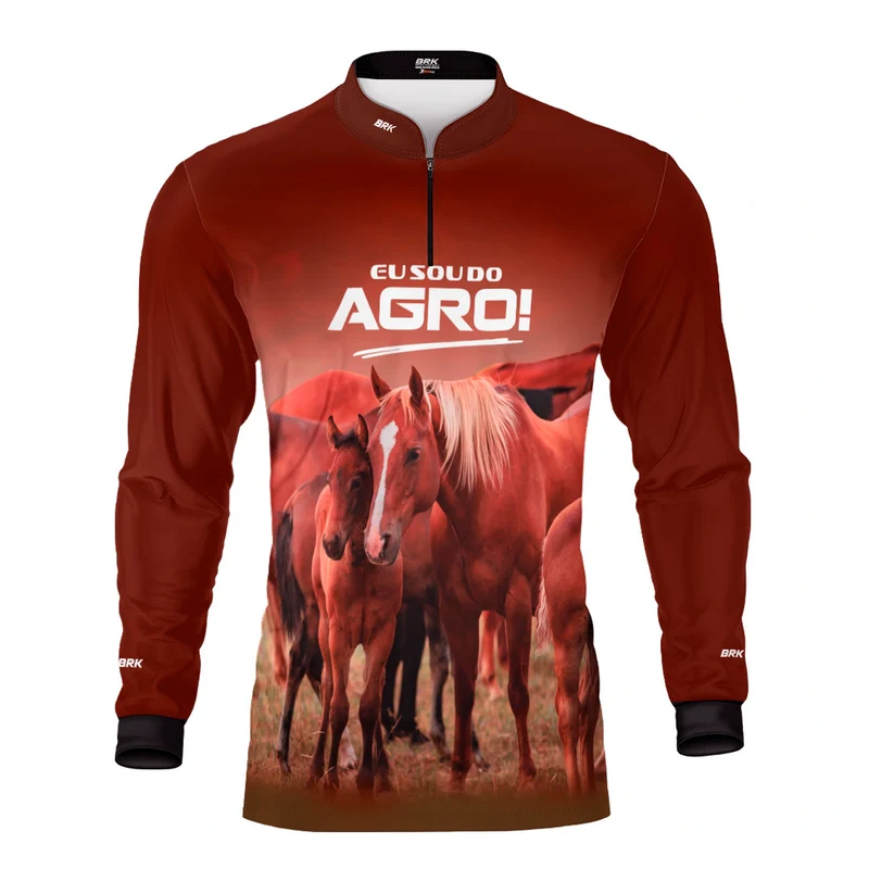 Camisa UV50 Agro Brk Eu Sou do Agro Marrom Cavalos G