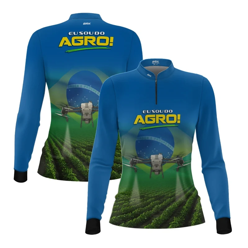 Camisa UV50 Agro Feminina Brk Eu Sou do Agro Azul Drone G