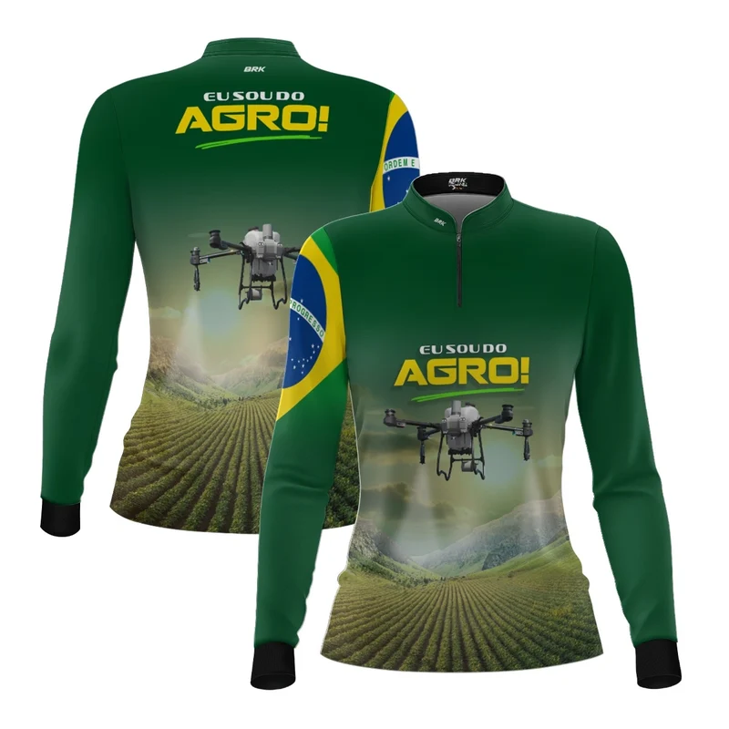 Camisa UV50 Agro Feminina Brk Eu Sou do Agro Verde Drone G1