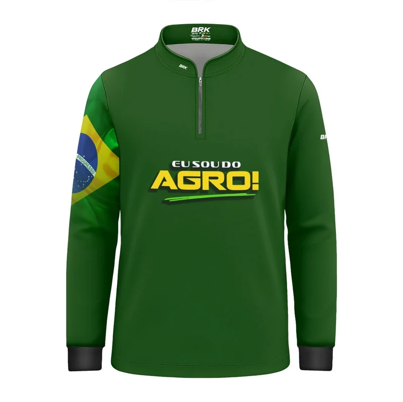 Camisa UV50 Agro Infantil Brk Eu Sou do Agro Verde Básica Bandeira do Brasil 8 a 9 Anos