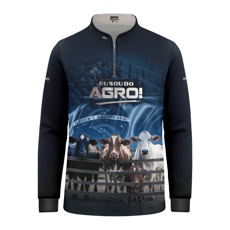 Camisa UV50 Agro Infantil Brk Eu Sou do Agro Azul Pecuária Brasil 6 a 7 Anos