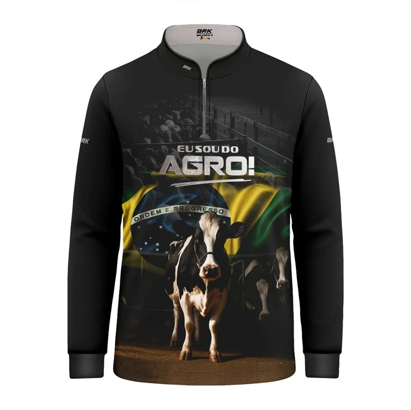 Camisa UV50 Agro Infantil Brk Eu Sou do Agro Preta Vaca Holandesa 12 a 13 Anos