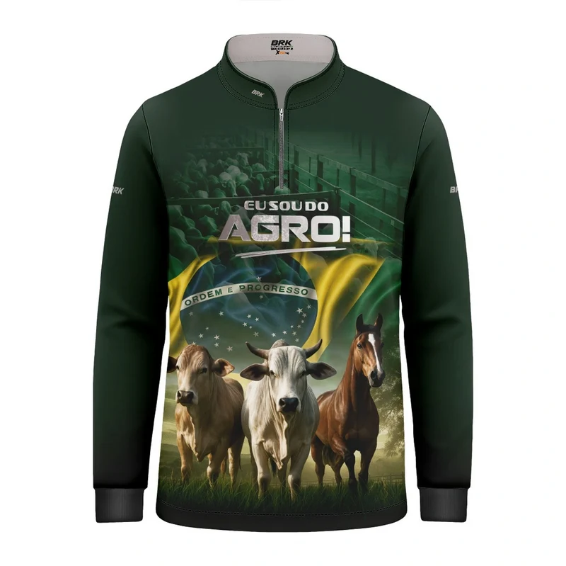 Camisa UV50 Agro Infantil Brk Eu Sou do Agro Verde Pecuária Brasil 1 a 2 Anos