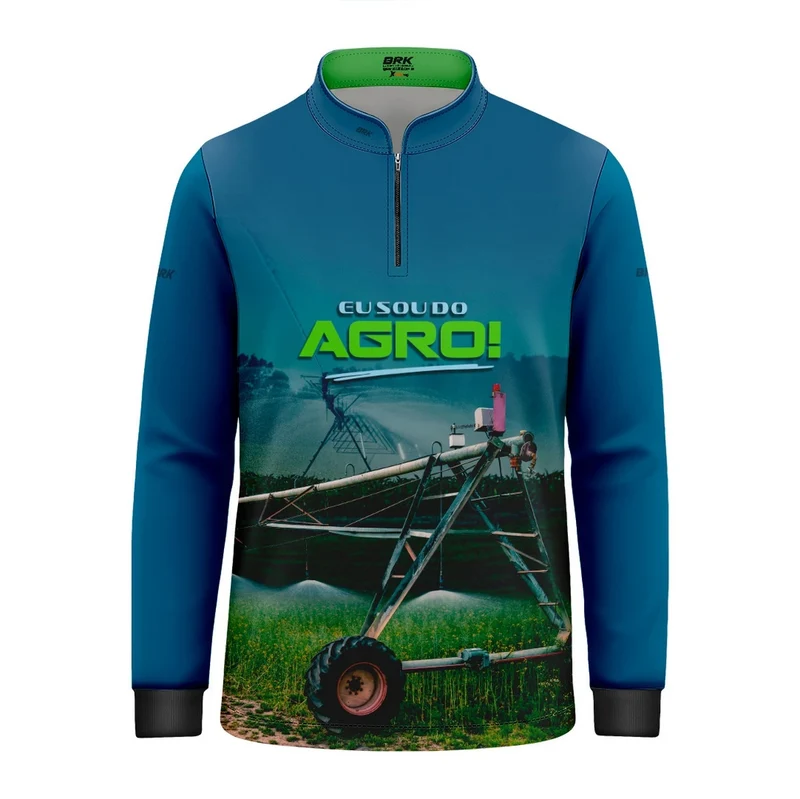 Camisa UV50 Agro Infantil Brk Eu Sou do Agro Irrigação no Campo Pivô Azul 1 a 2 Anos