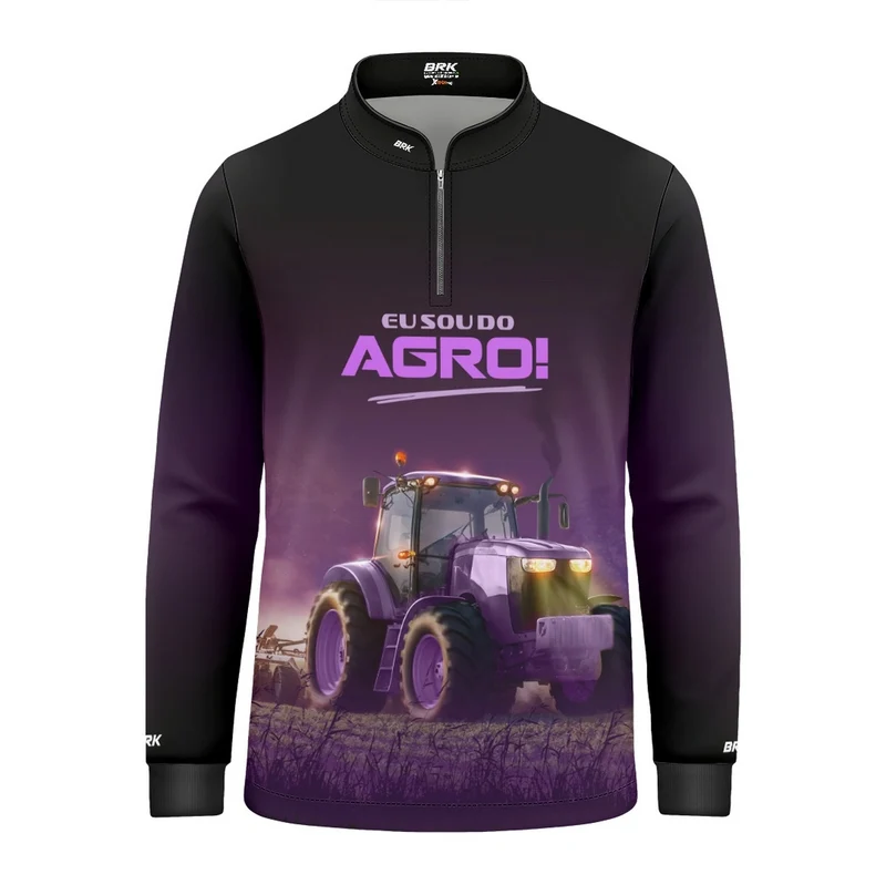 Camisa UV50 Agro Infantil Feminina Brk Eu Sou do Agro Roxo Trator 10 a 11 Anos