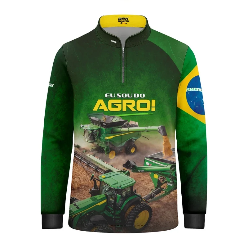 Camisa UV50 Agro Infantil Brk Eu Sou do Agro Verde Colheitadeira 2 a 3 Anos