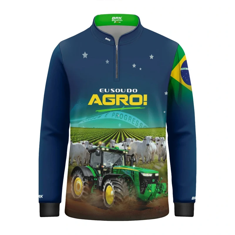 Camisa UV50 Agro Infantil Brk Eu Sou do Agro Azul Brasil 8 a 9 Anos