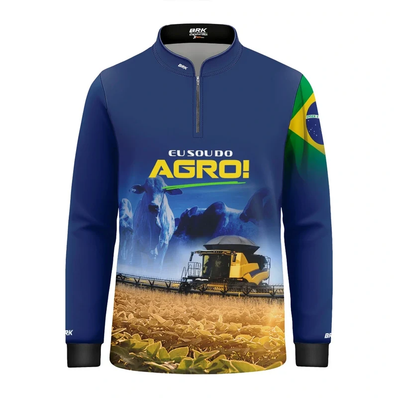 Camisa UV50 Agro Infantil Brk Eu sou do Agro Amarela Colheitadeira 6 a 7 Anos