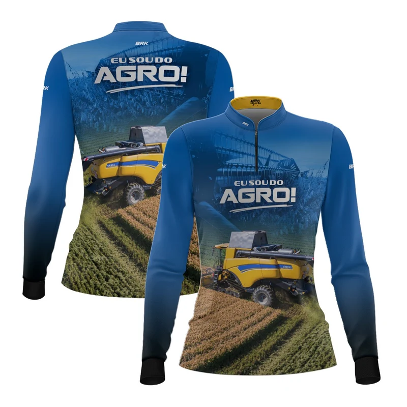 Camisa Agro Feminina Brk Eu Sou do Agro Colheitadeira Duplo Rotor com Proteção UV50 P