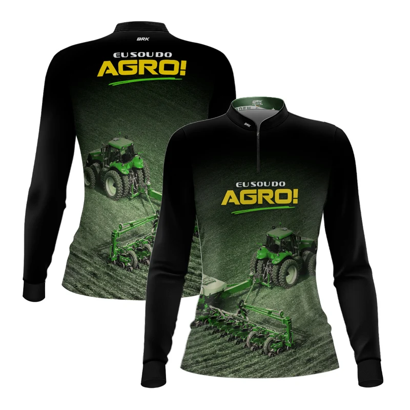 Camisa Agro Feminina Brk Eu Sou do Agro Preta Roçadeira com Proteção UV50 M