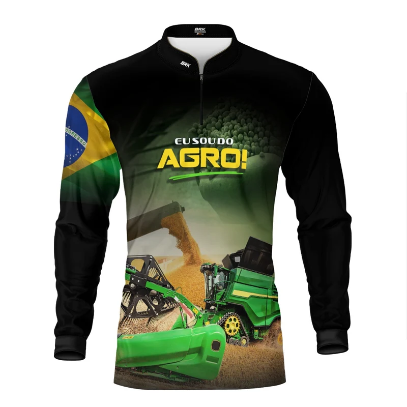 Camisa Agro Brk Eu Sou do Agro Colheitadeira Verde com Proteção UV50 G