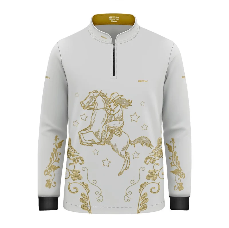 Camisa Agro Infantil BRK Amazona Floral Strass Branca e Dourado com Proteção Solar UV50+ 10 a 11 Anos