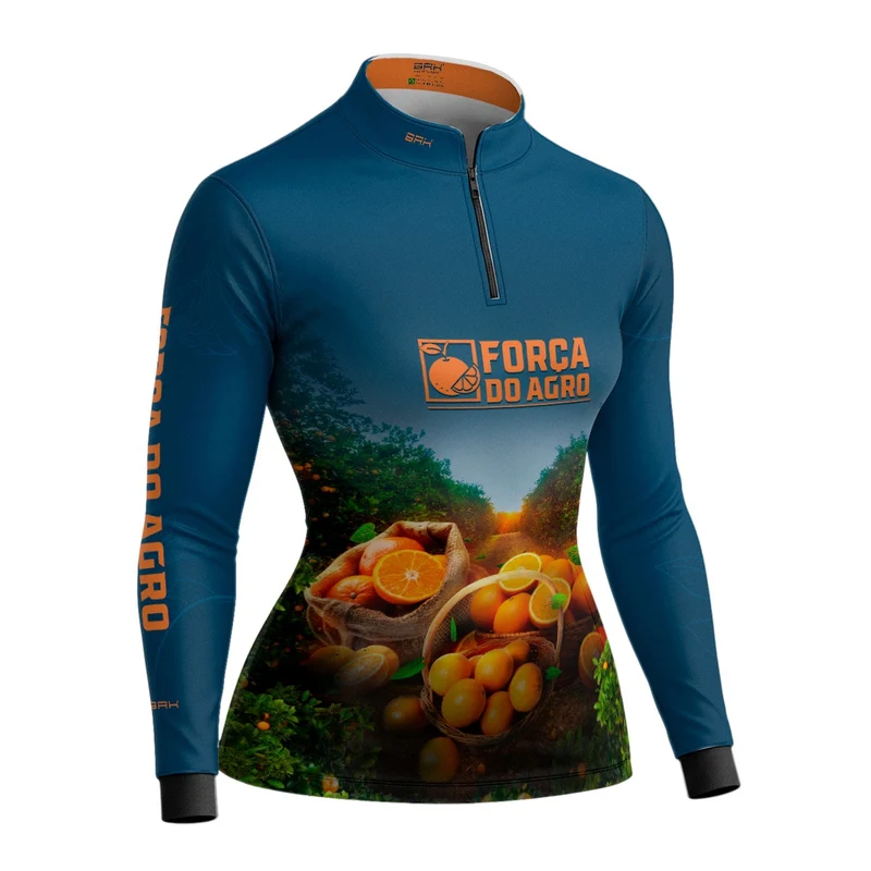 Camisa Agro Feminina BRK Força do Agro Pomar de Laranja com Proteção UV50+ G1