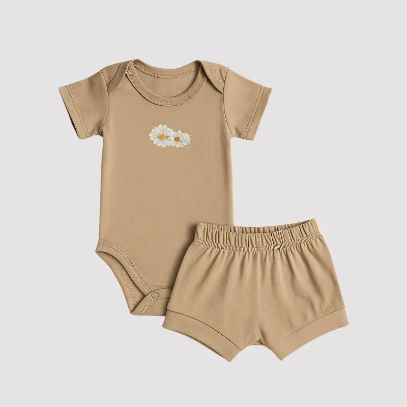 Conjunto Bebê Algodão Flower Bege 3 a 6 meses