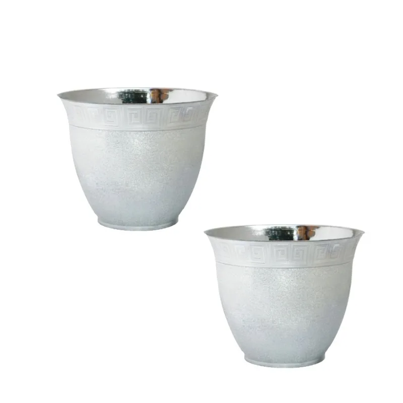 Kit 2 Vasos Grego Prateado Cachepô Orquídeas e Decoração