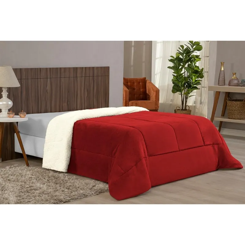 Coberdrom Cama Casal Queen Manta Grossa E Sherpa Vermelho