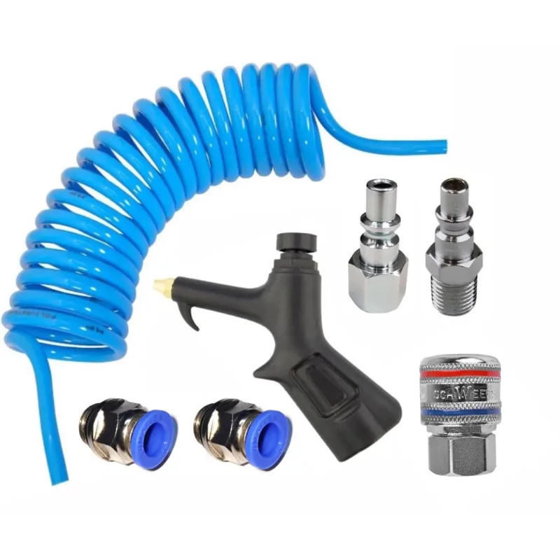 Mangueira Espiral Ar 5 Mts 1/4 Com Conexões, Bico Soprador