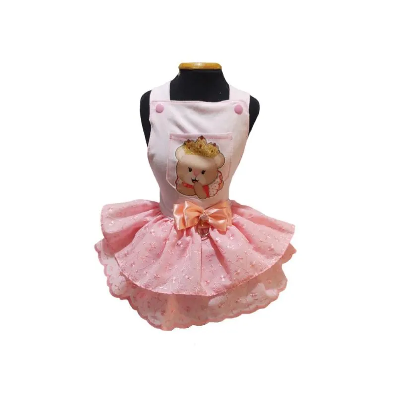 Vestido Pet Jardineira Rosa Ursinha Princesa Cachorros Tam 4