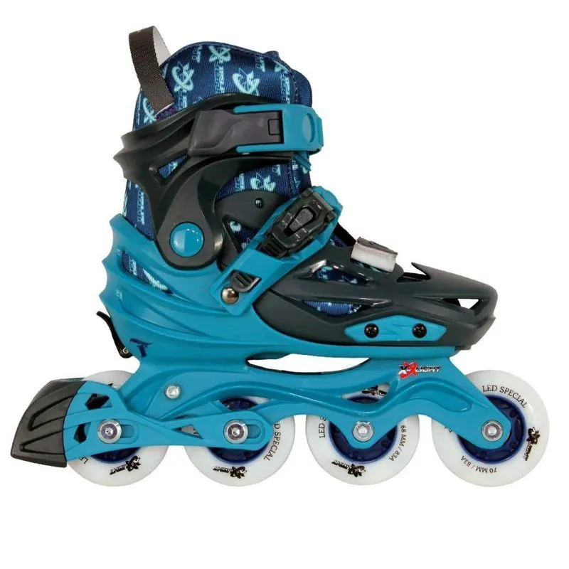 Patins Infantil X-light Azul Com Rodas Led Par Tam G 33-36