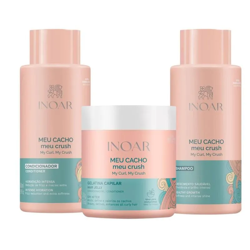 Kit Inoar Meu Cacho Meu Crush - Shampoo Condicion E Gelatina