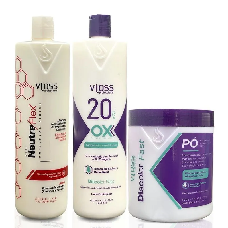 Vloss Kit Descoloração Ox 20 Vol + Pó Azul + Mask Neutraflex