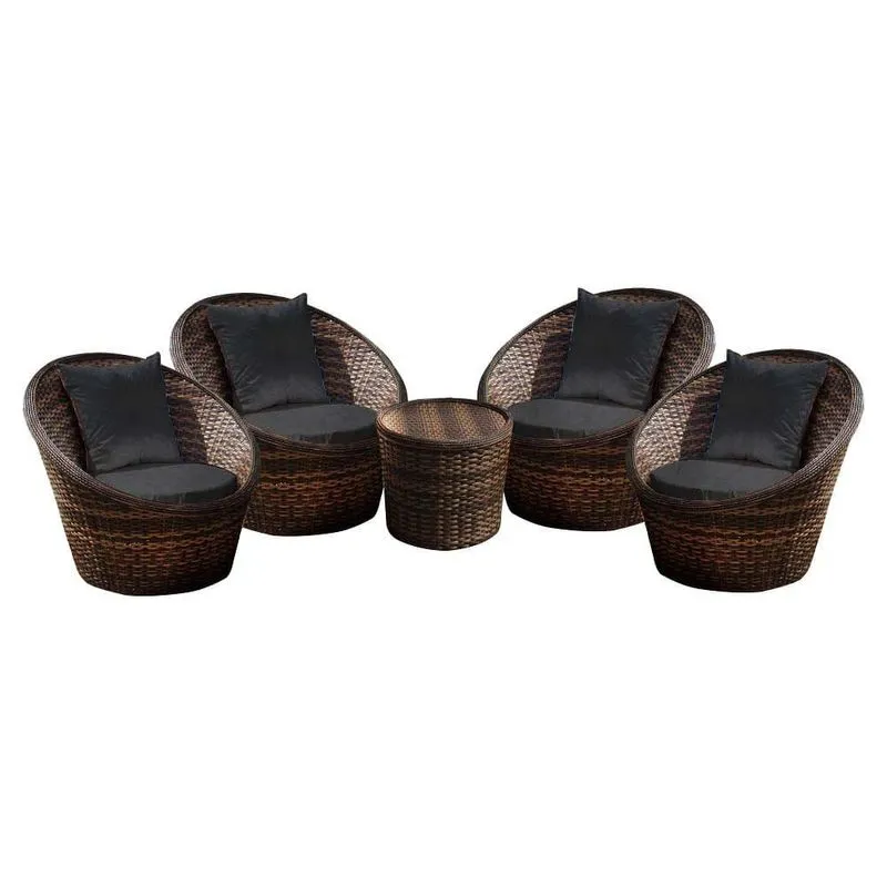 Conjunto de Poltronas Fibra Sintética Bola - 4 Poltronas + 1 Mesa Centro - Tecido Duna Preto