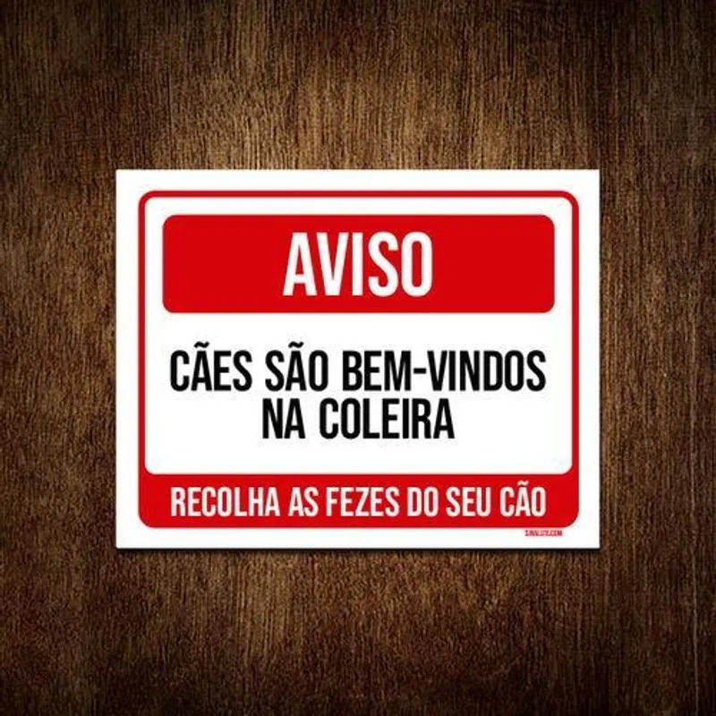 Placa Vermelha Aviso Caes São Bem Vindos Coleira 18x23