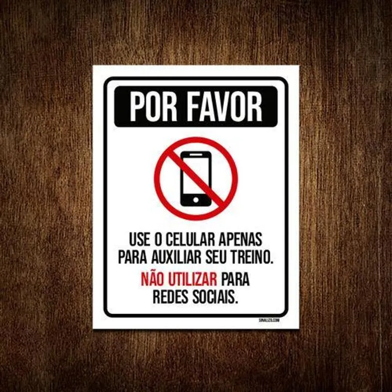 Placa Academia Favor Celular Apenas Auxiliar Treino 18x23