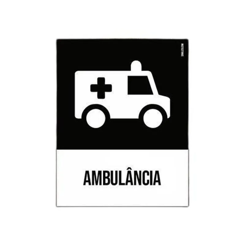 Placa Sinalização Ícone - Ambulância 18x23
