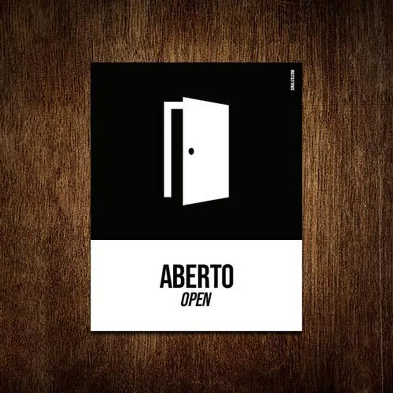 Placa Sinalização Ícone - Aberto Open 18x23