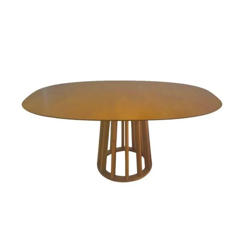 Mesa De Jantar Redonda Em Madeira 160x100cm Base Cone Palito Cerejeira