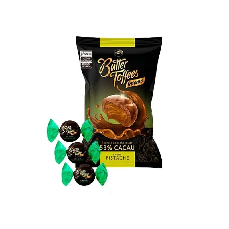 2 Pcts Bala Butter Toffes Intense Sabor Pistache 53% Cacau