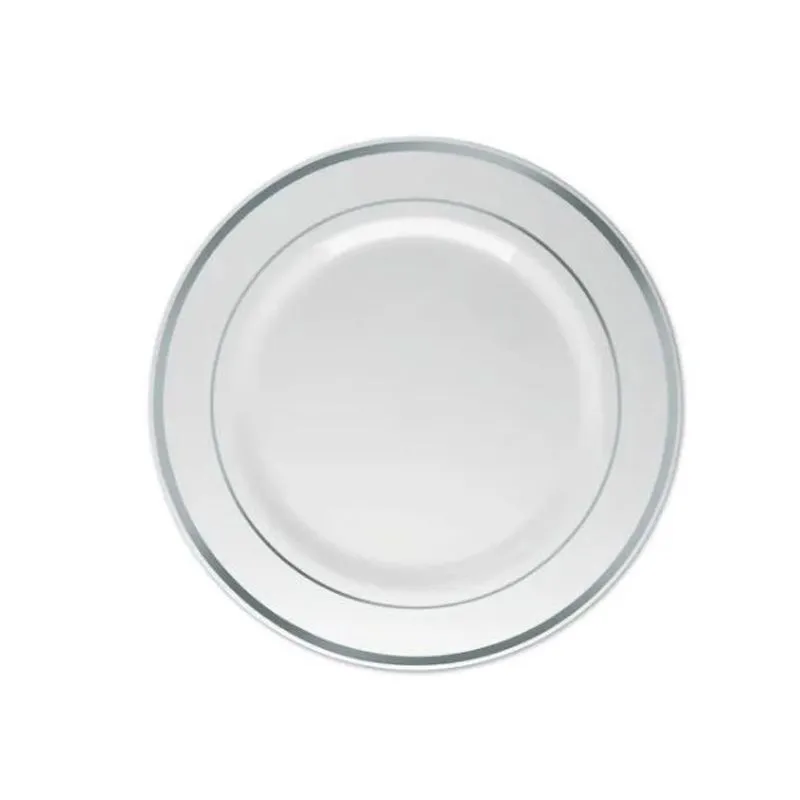 15 Pratos Refeição Borda Prata Luxo 26cm Plástico pigmentado