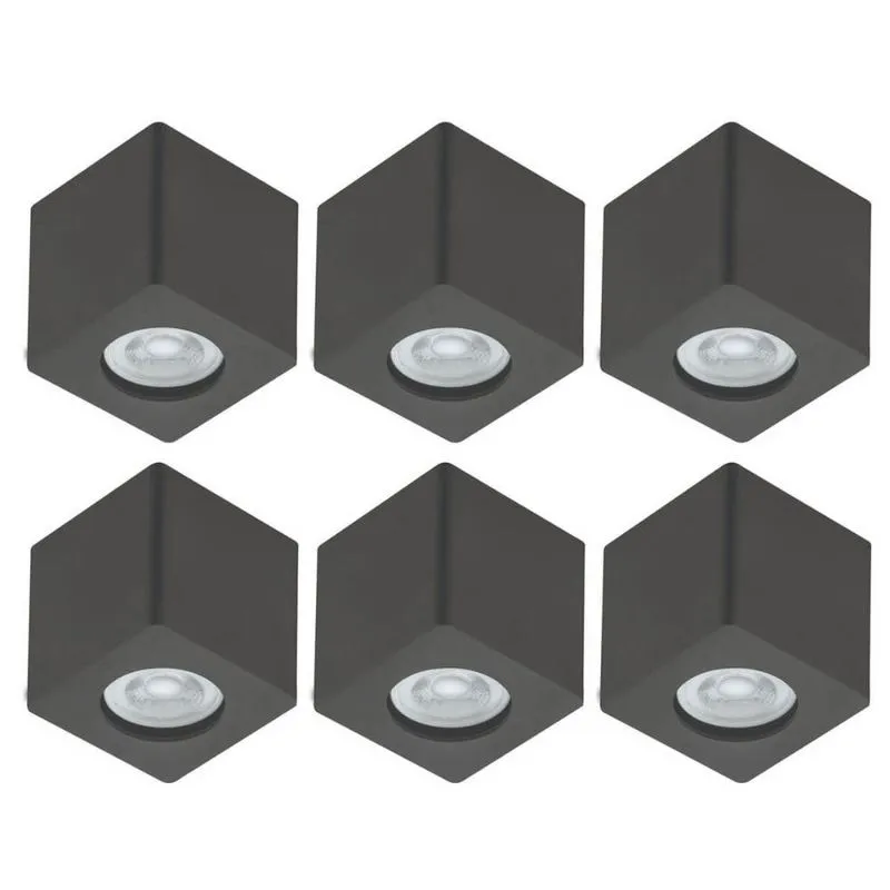 Conjunto 6 Luminárias de Teto Zoom Spots Quadrados de Sobrepor Pretos Bivolt Dital Decoração