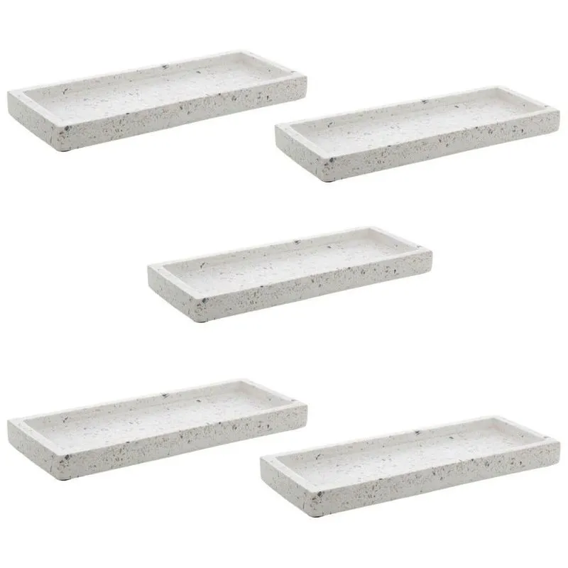 Conjunto 5 Bandejas de Mármore Terrazzo Lyor Retangular 25x10x2cm Aparador Banheiro Branco