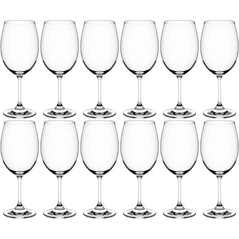 Jogo 12 Taças Sense de Vidro Cristal 450ml Transparente para Vinho Tinto Branco Rose