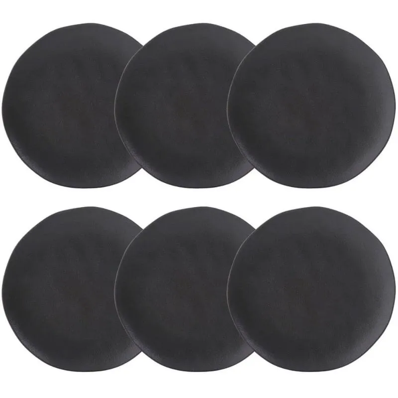 Jogo 6 Pratos Rasos Orgânicos Preto 26,5cm Cerâmica Stoneware Sushi Sashimi Porto Brasil