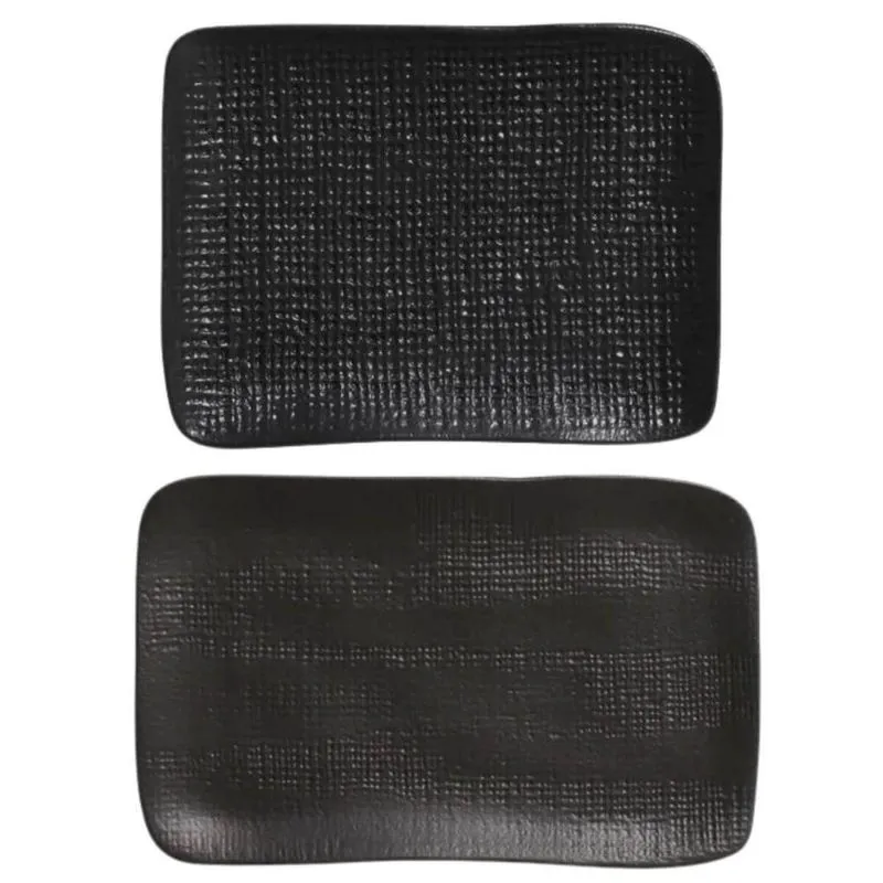 Kit Travessas 18x14cm e 27x17cm Preto Matte Cerâmica Porto Brasil Servir Sushi