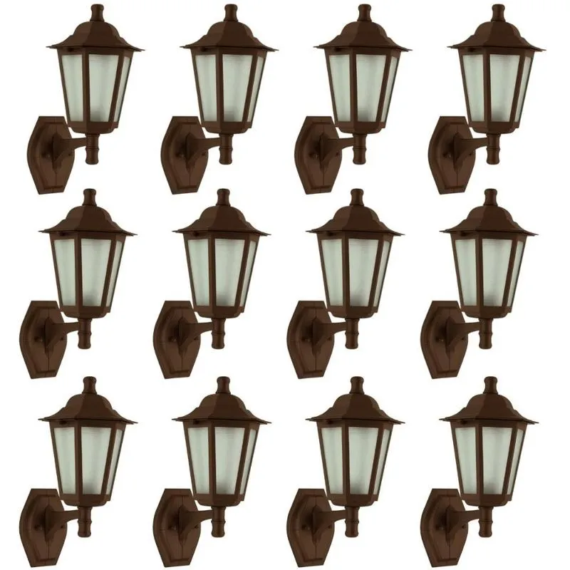 12 Arandelas Clássica Colonial Luminárias de Parede Marrom Lente Fosca